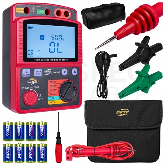 Miernik do pomiaru rezystancji izolacji wysokim napięciem [5,0kV] tester cyfrowy LCD do instalacji elektrycznych GM3125 BENETECH