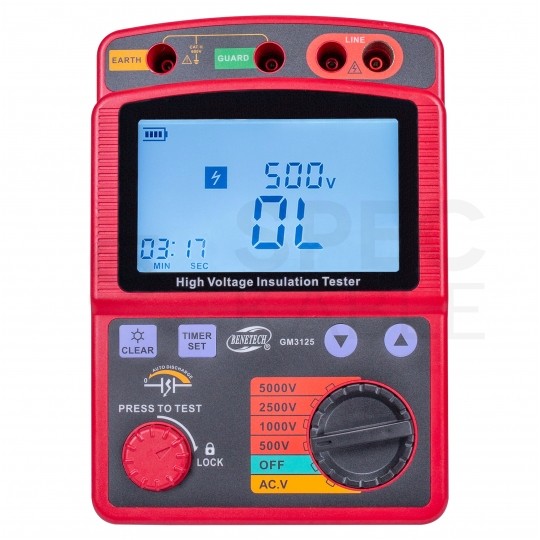 Miernik do pomiaru rezystancji izolacji wysokim napięciem [5,0kV] tester cyfrowy LCD do instalacji elektrycznych GM3125 BENETECH