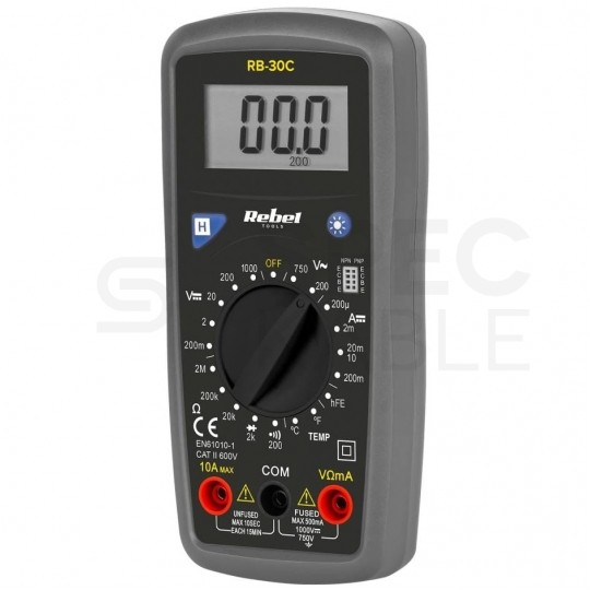 Miernik uniwersalny z pomiarem temperatury multimetr cyfrowy z wyświetlaczem LCD REBEL RB-30C