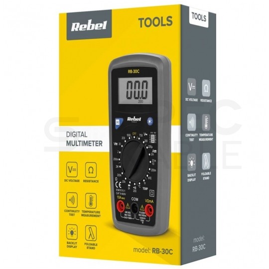 Miernik uniwersalny z pomiarem temperatury multimetr cyfrowy z wyświetlaczem LCD REBEL RB-30C