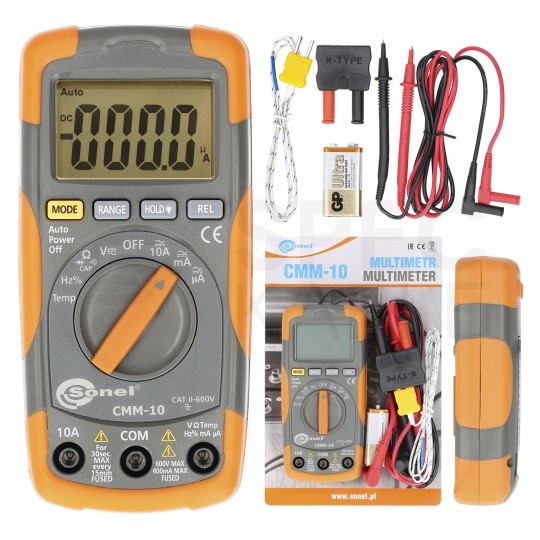 Miernik uniwersalny z pomiarem temperatury multimetr cyfrowy z wyświetlaczem LCD SONEL CMM-10