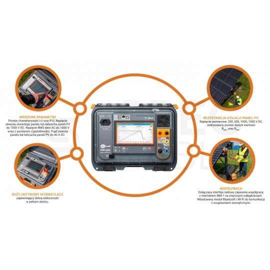 Miernik wielofunkcyjny LCD do instalacji fotowoltaicznych 1500V SONEL PVM-1530 PRO (w zestawie z miernikiem nasłonecznienia IRM-1 oraz cyfrowym miernikiem cęgowym CMP-1015-PV)