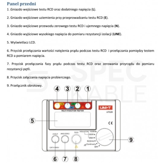 Miernik wielofunkcyjny z pomiarem rezystancji izolacji tester cyfrowy LCD do instalacji elektrycznych UNI-T UT526