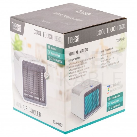Mini Klimatyzator wodny przenośny 5W z podświetleniem LED TEESA Cool Touch C300