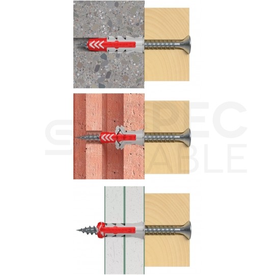 MIX Kołki rozporowe uniwersalne w pudełku DuoPower 6x30, 6x50, 8x40, 8x65 z wkrętem z łbem stożkowym PZ 150 elementów PROFI-BOX FISCHER