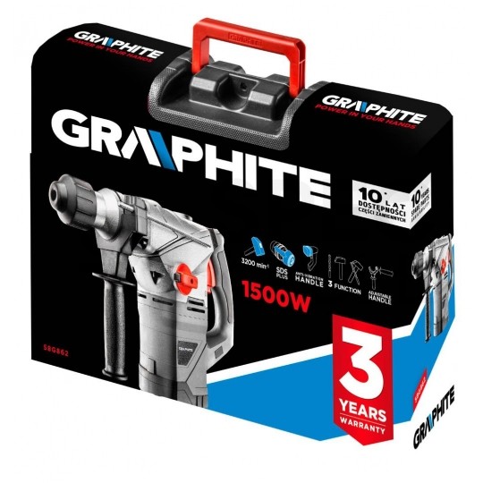 Młot udarowo-obrotowy sieciowy 230V 1500W SDS-Plus 4,5J w walizce z akcesoriami GRAPHITE 58G862