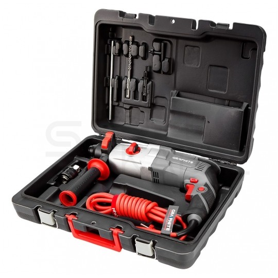 Młotowiertarka udarowa sieciowa 230V 800W z uchwytem SDS-Plus 4-funkcyjna 2.8J w zestawie z walizką i akcesoriami GRAPHITE 58G538