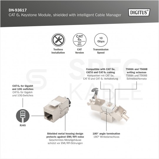 Moduł keystone RJ45 FTP kat.6A ekranowany metalowy DIGITUS