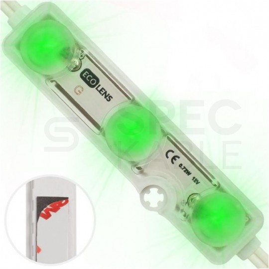 Moduł oświetleniowy 3x LED SMD 0,72W 12V 83lm/W zielony z taśmą samoprzylepną IP68