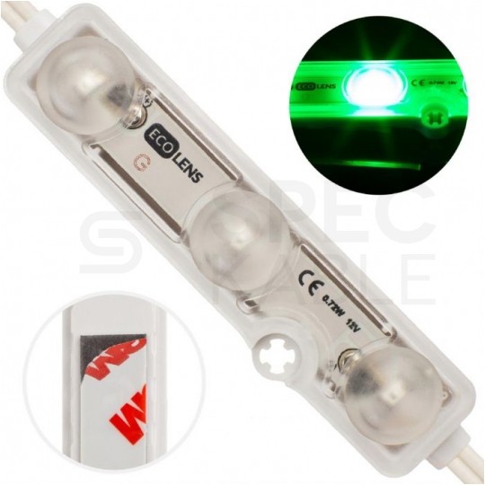 Moduł oświetleniowy 3x LED SMD 0,72W 12V 83lm/W zielony z taśmą samoprzylepną IP68