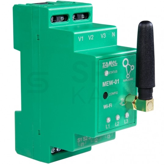 Monitor energii elektrycznej Wi-Fi 3F+N 100A z anteną zewnętrzną SMA na szynę TH35 DIN SUPLA ZAMEL