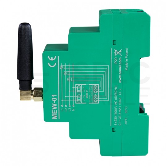 Monitor energii elektrycznej Wi-Fi 3F+N 100A z anteną zewnętrzną SMA na szynę TH35 DIN SUPLA ZAMEL