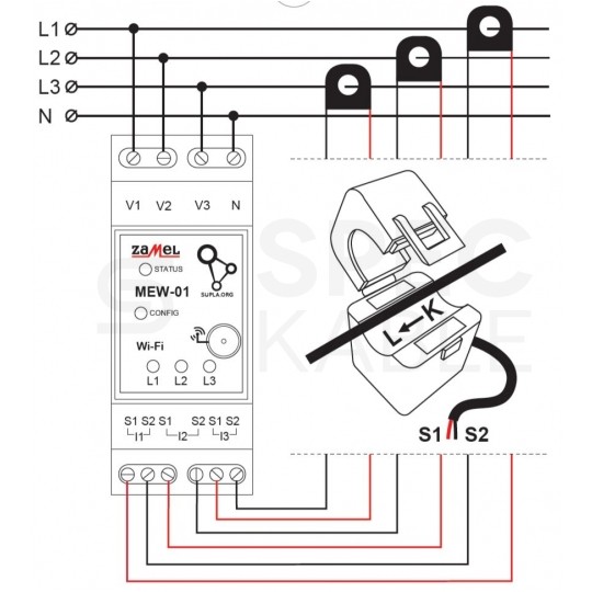 Monitor energii elektrycznej Wi-Fi 3F+N 100A z anteną zewnętrzną SMA na szynę TH35 DIN SUPLA ZAMEL