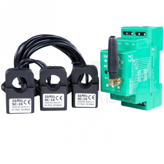 Monitor energii elektrycznej Wi-Fi 3F+N 100A z anteną zewnętrzną SMA na szynę TH35 DIN SUPLA ZAMEL