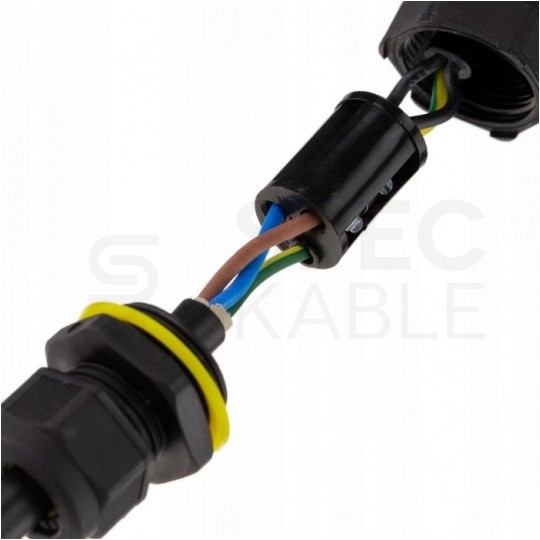 Mufa kablowa z dławikami na kable do 3x1,5mm2 hermetyczna IP68 prosta MINI czarna ELCAN