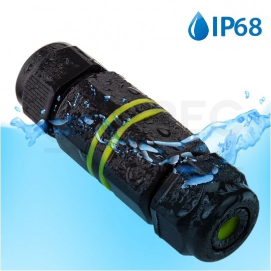 Mufa kablowa z dławikami na kable do 3x1,5mm2 hermetyczna IP68 prosta MINI czarna ELCAN