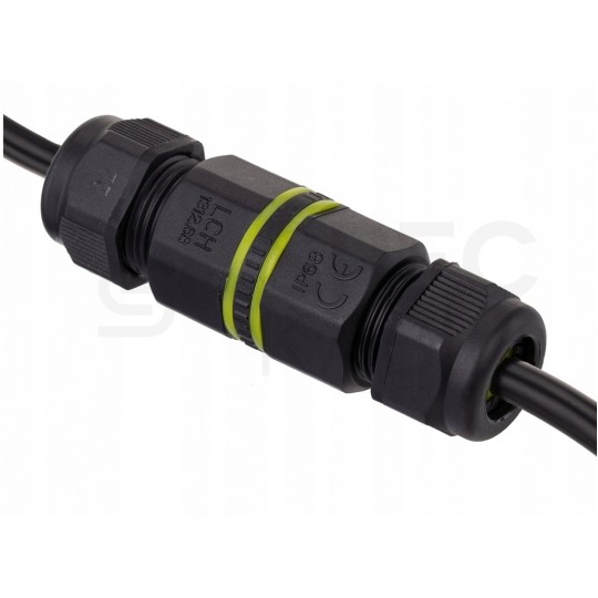 Mufa kablowa z dławikami na kable do 3x1,5mm2 hermetyczna IP68 prosta MINI czarna ELCAN