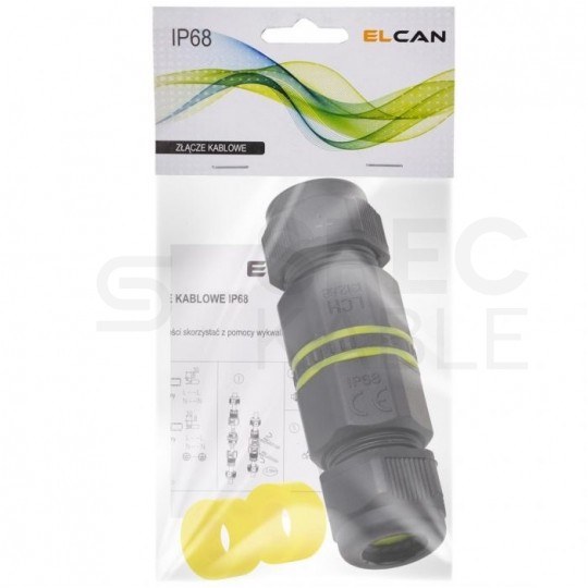 Mufa kablowa z dławikami na kable do 3x1,5mm2 hermetyczna IP68 prosta MINI czarna ELCAN