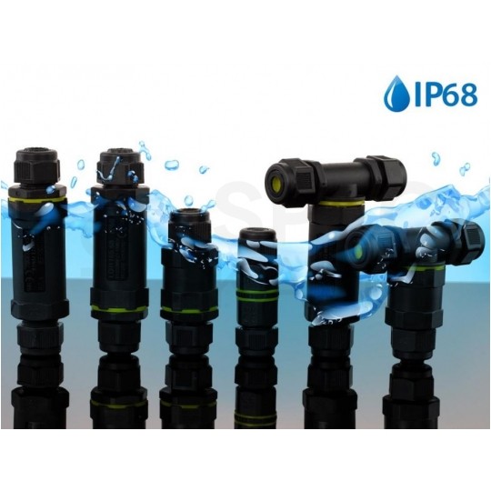 Mufa kablowa z dławikami na kable do 3x1,5mm2 hermetyczna IP68 prosta MINI czarna ELCAN