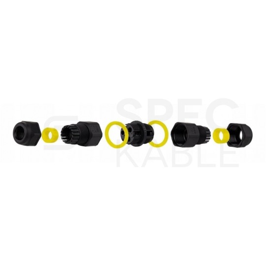 Mufa kablowa z dławikami na kable do 3x1,5mm2 hermetyczna IP68 prosta MINI czarna ELCAN