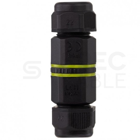 Mufa kablowa z dławikami na kable do 3x1,5mm2 hermetyczna IP68 prosta MINI czarna ELCAN