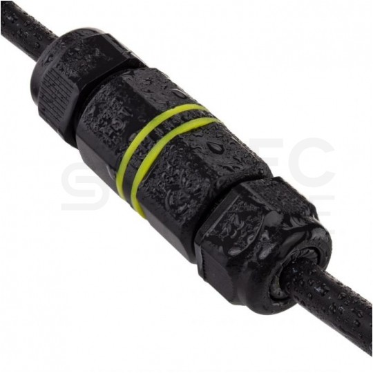 Mufa kablowa z dławikami na kable do 3x1,5mm2 hermetyczna IP68 prosta MINI czarna ELCAN