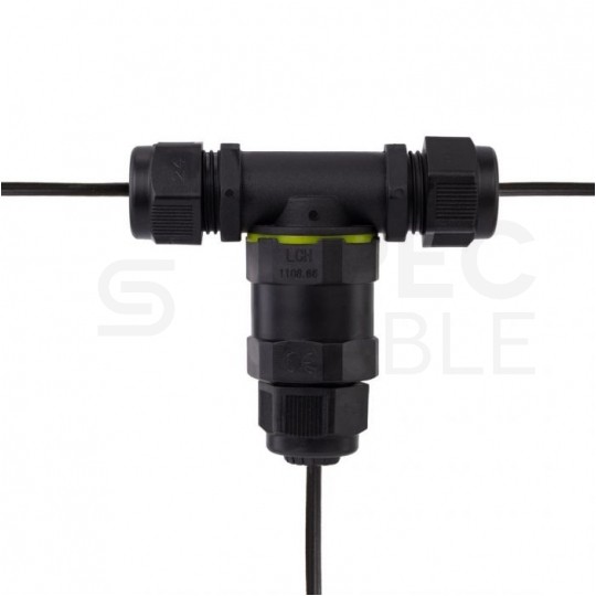 Mufa kablowa z dławikami na kable do 3x1,5mm2 hermetyczna IP68 trójnik czarna ELCAN