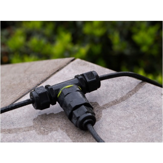 Mufa kablowa z dławikami na kable do 3x1,5mm2 hermetyczna IP68 trójnik czarna ELCAN