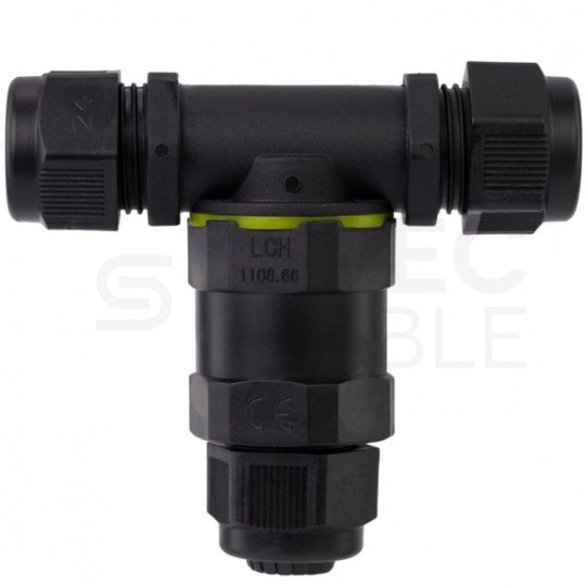 Mufa kablowa z dławikami na kable do 3x1,5mm2 hermetyczna IP68 trójnik czarna ELCAN