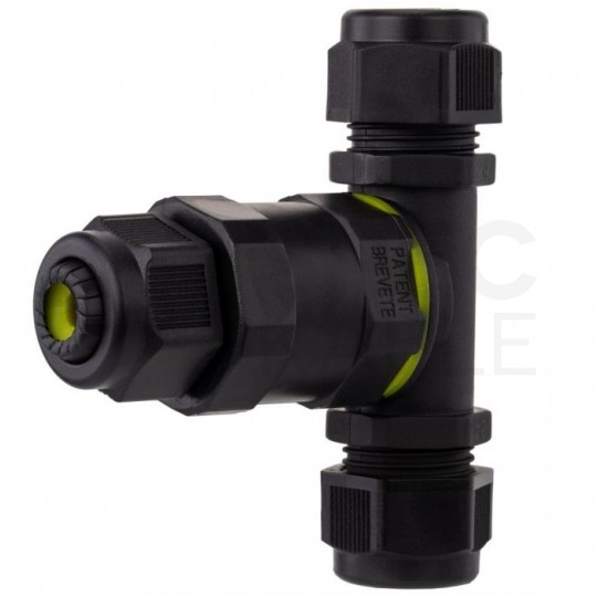 Mufa kablowa z dławikami na kable do 3x1,5mm2 hermetyczna IP68 trójnik czarna ELCAN