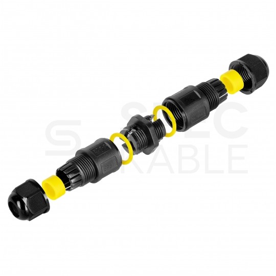 Mufa kablowa z dławikami na kable do 3x2,5mm2 hermetyczna IP68 prosta średnia czarna ELCAN