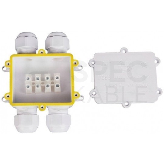 Mufa kablowa z dławikami na kable do 4x2,5mm2 hermetyczna IP68 UV czwórnik biała V-TAC