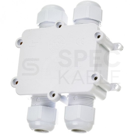 Mufa kablowa z dławikami na kable do 4x2,5mm2 hermetyczna IP68 UV czwórnik biała V-TAC