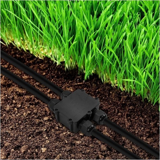 Mufa kablowa z dławikami na kable do 4x2,5mm2 hermetyczna IP68 UV czwórnik czarna V-TAC