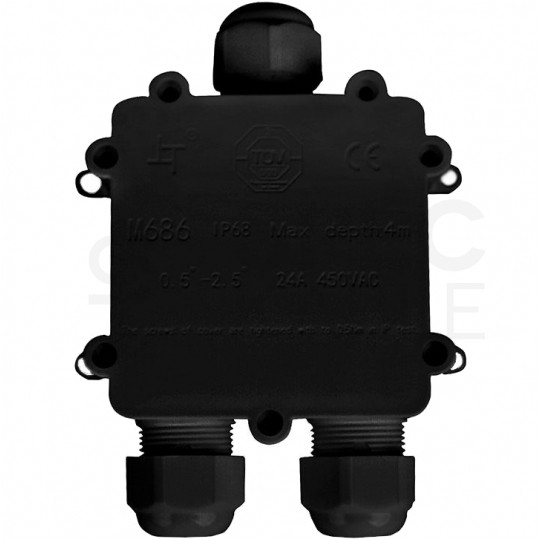 Mufa kablowa z dławikami na kable do 5x2,5mm2 hermetyczna IP68 UV trójnik czarna V-TAC