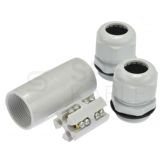 Mufa kablowa z dławikami PG16 na kable do 5x2,5mm2 hermetyczna IP67 prosta szara