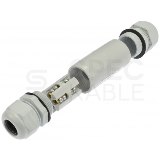 Mufa kablowa z dławikami PG16 na kable do 5x2,5mm2 hermetyczna IP67 prosta szara