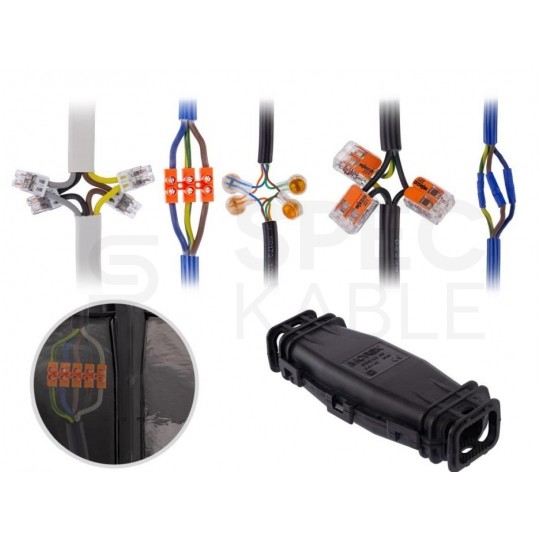 Mufa kablowa żelowa prosta uniwersalna do 4x10mm2 hermetyczna IP68 165x62x36mm bez złączek, przelotowa, wielokrotnego użytku MOREK