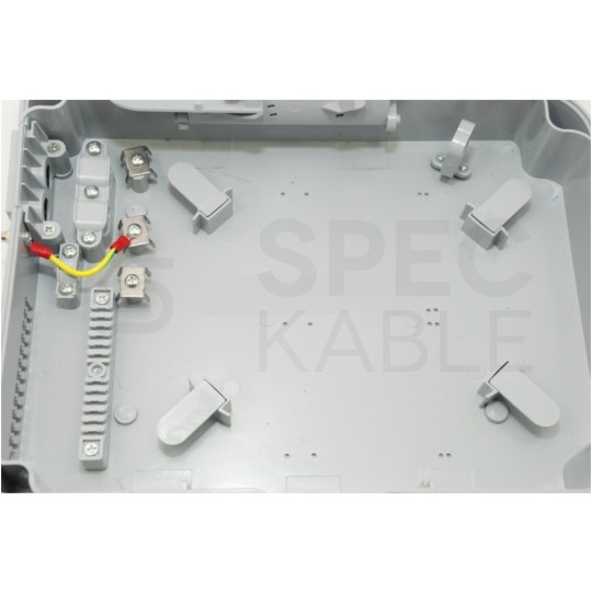 Mufa przełącznica światłowodowa podwieszana FO na 24 adapterów SC simplex 2:24 ( 2 wejścia, 24+1 wyjść ) z tackami ( 24 spawów ) + dławiki szary IP65 GFP-24B TELCOLINE