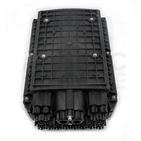 Mufa przełącznica światłowodowa podwieszana FO na 24 adapterów SC simplex 2:24 ( 2 wejścia, 24 wyjść ) z tackami ( 48 spawów ) + dławiki czarny IP67 GFP-24CL TELCOLINE