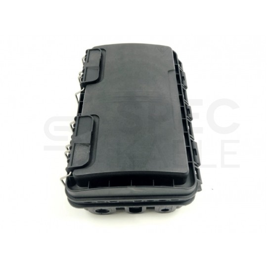 Mufa przełącznica światłowodowa podwieszana FO na 24 adapterów SC simplex 4:16 ( 4 wejścia, 16 wyjść ) z tackami ( 24 spawów ) + czarny IP65 GFP-16HG TELCOLINE