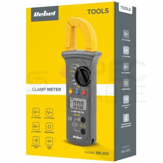 Multimetr cęgowy miernik uniwersalny z wyświetlaczem LCD REBEL RB-202