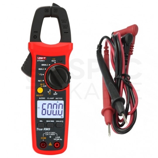 Multimetr cęgowy z autozakresem, pomiarem True RMS i temperatury miernik uniwersalny z wyświetlaczem LCD UNI-T UT204+