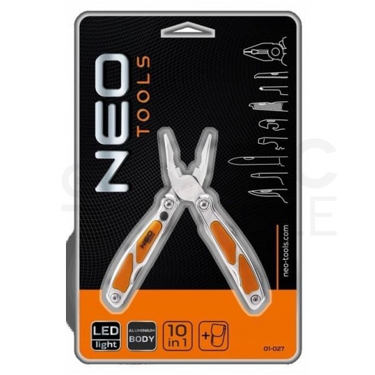 Multitool 10w1 narzędzie wielofunkcyjne mini LED (scyzoryk, kombinerki i inne) w zestawie z etui NEO 01-027