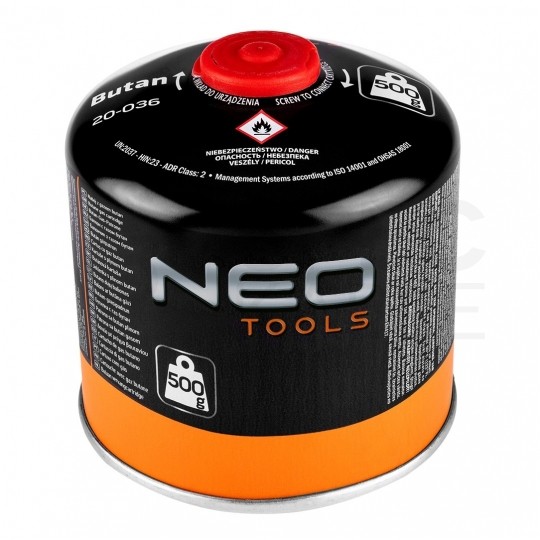 Nabój, kartusz gazowy BUTAN nakręcany 500g NEO 20-036 do palnika, kuchenki turystycznej, lampy lutowniczej, lampy gazowej