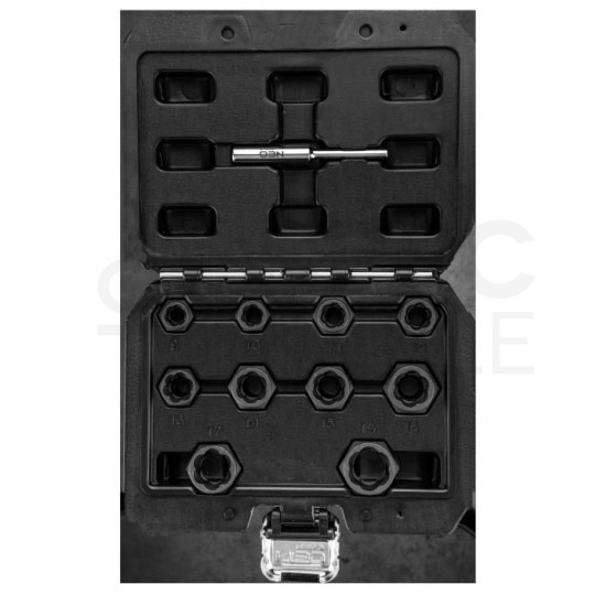 Nasadki do uszkodzonych nakrętek Zestaw 11szt w walizce NEO 11-922