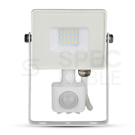 Naświetlacz LED SMD 10W 800lm 6400K IP65 biały z czujnikiem ruchu barwa zimna W V-TAC SAMSUNG VT-10-S-W 5 LAT GWARANCJI