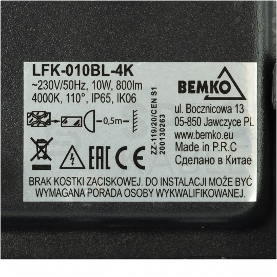 Naświetlacz LED SMD KASTEL 10W 800lm 4000K IP65 czarny NW BEMKO