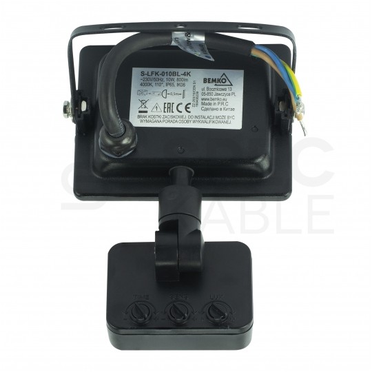 Naświetlacz LED SMD KASTEL 10W 800lm 4000K IP65 czarny, z czujnikiem ruchu PIR NW BEMKO