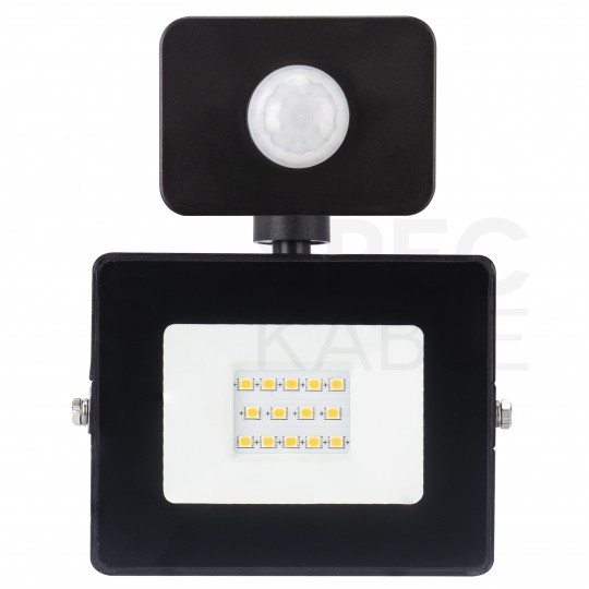 Naświetlacz LED SMD KASTEL 10W 800lm 4000K IP65 czarny, z czujnikiem ruchu PIR NW BEMKO